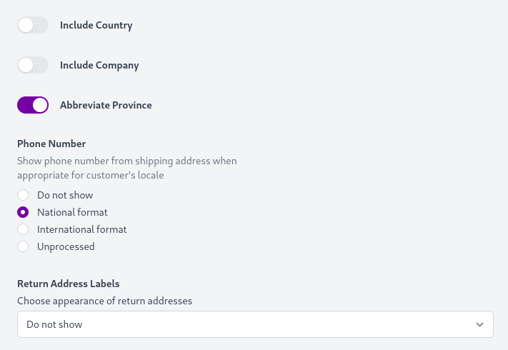 Return address label options Return address label options