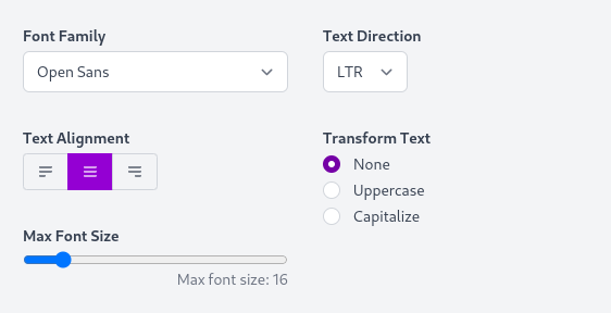 Transform text options Transform text options